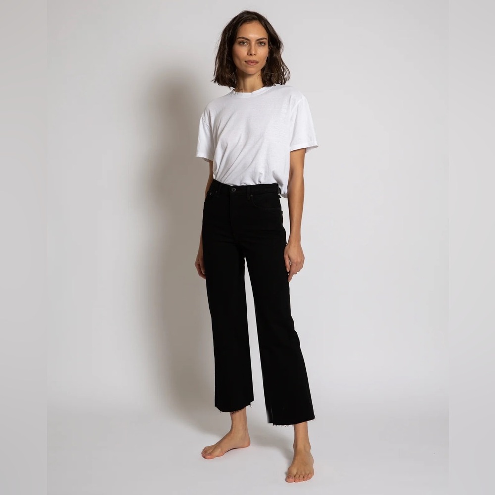 ASKK NY Slim Cropped Wide Leg Jeans in Black Resin, Size 27